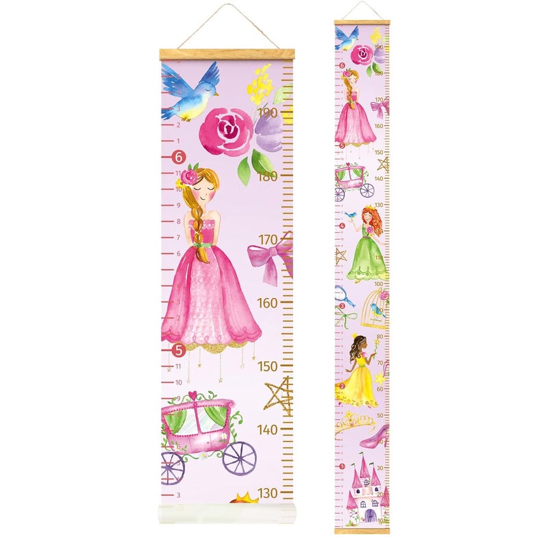 Home Evolution Kids Growth Chart Height Measuring Chart, Princess Canvas Wall Hanging Rulers for Baby Children Girls Bedroom Decor (Princess) - Image 1